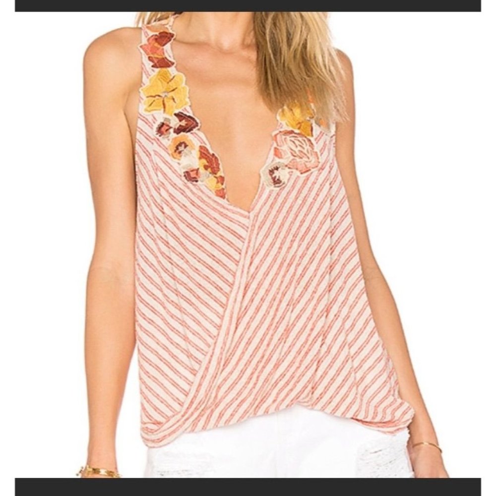Free People women's‎ XS frida floral tank top striped v-neck racer back